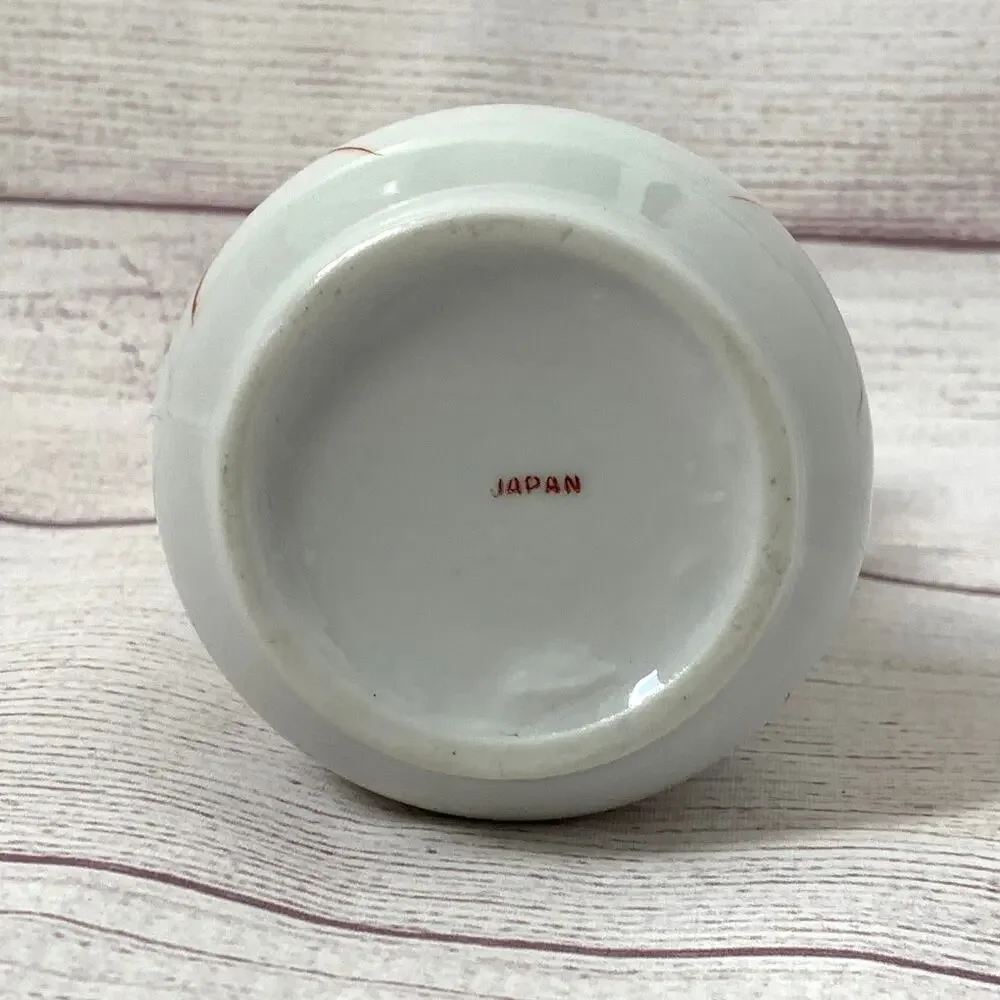 Vintage Japanese Double Handle Ceramic Vase Floral Motif Art Deco 4 5/8